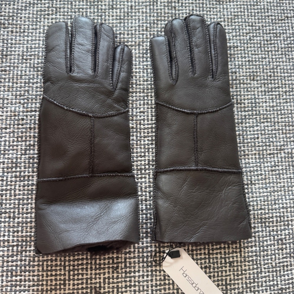 Harssdanze Womens Dark Brown Faux Leather Fur Lined Winter Gloves Womens S NWT